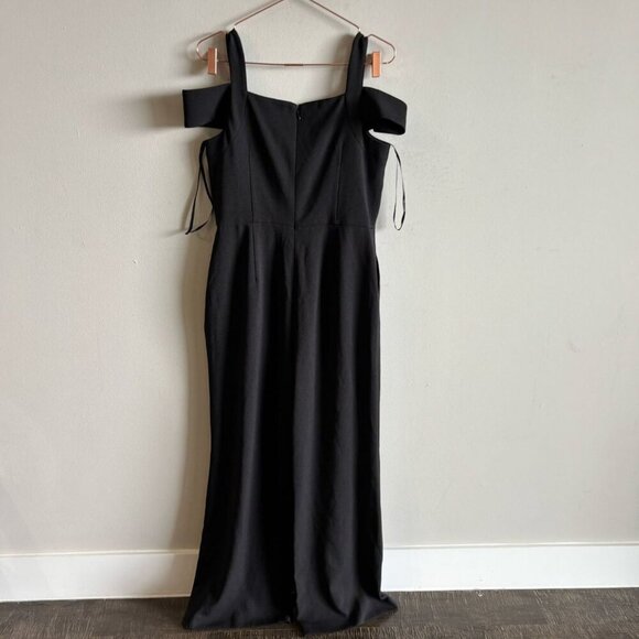 Tahari Women Off Shoulder Strap Back Zip Wide Leg Jump Suit Black Size 8 - Picture 12 of 16